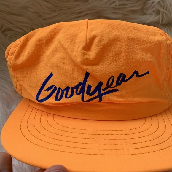 Goodyear Swingster Snapback Trucker Hat USA made Orange SpellOut - Picture 2 of 6